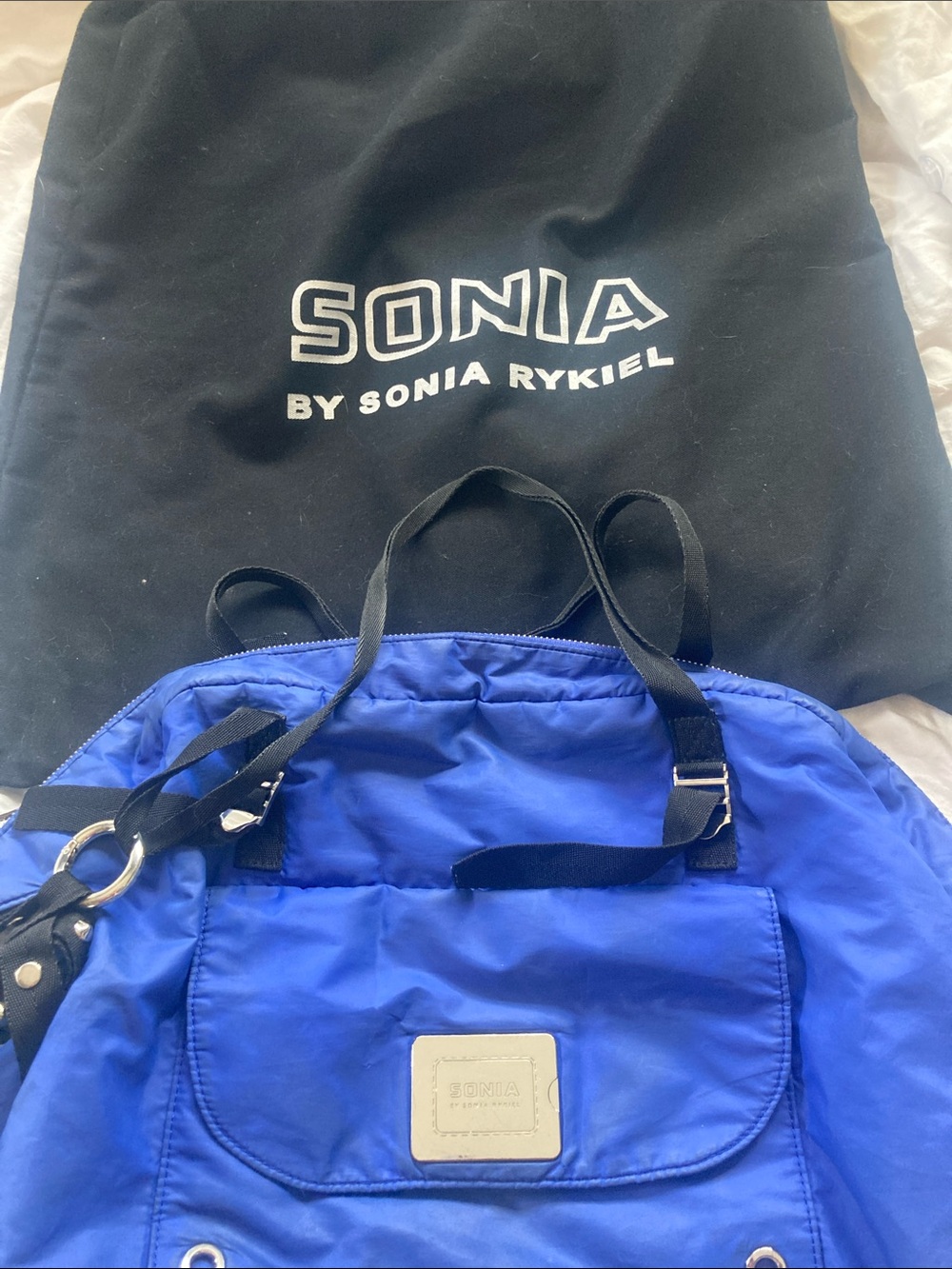 Sonia Rykiel Electric Blue Nylon handbag with Black Straps